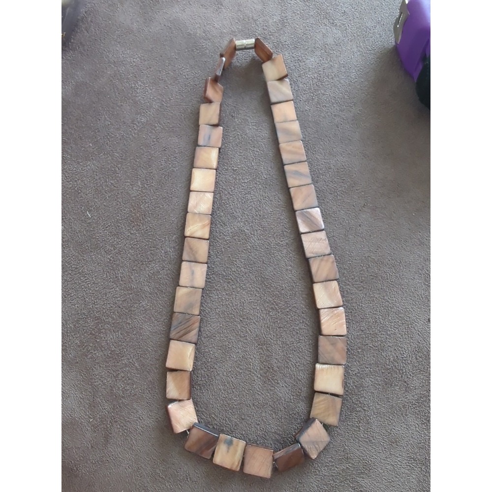 Vintage Brown Shell Bead Necklace - 16 Inches Long